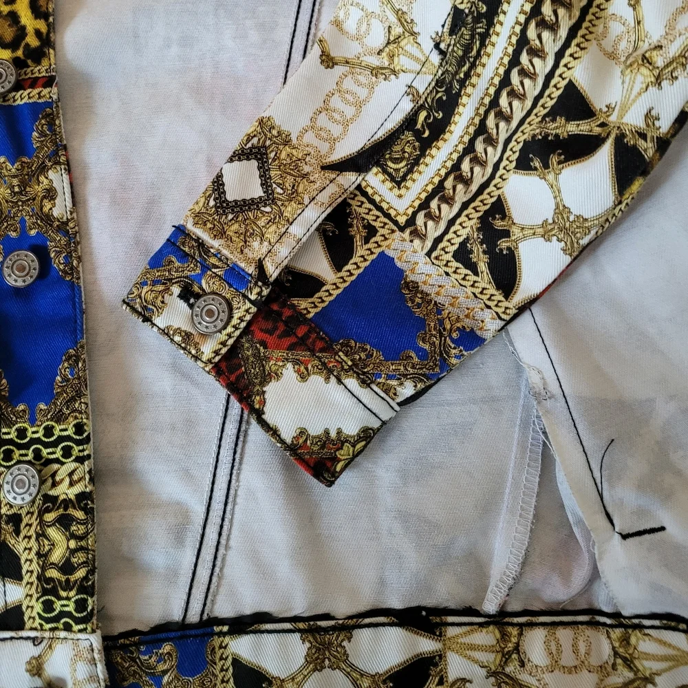 ZARA CHAIN PRINT VERSACE STYLE DENIM JACKET SIZE S NEW. - Picture 10 of 10